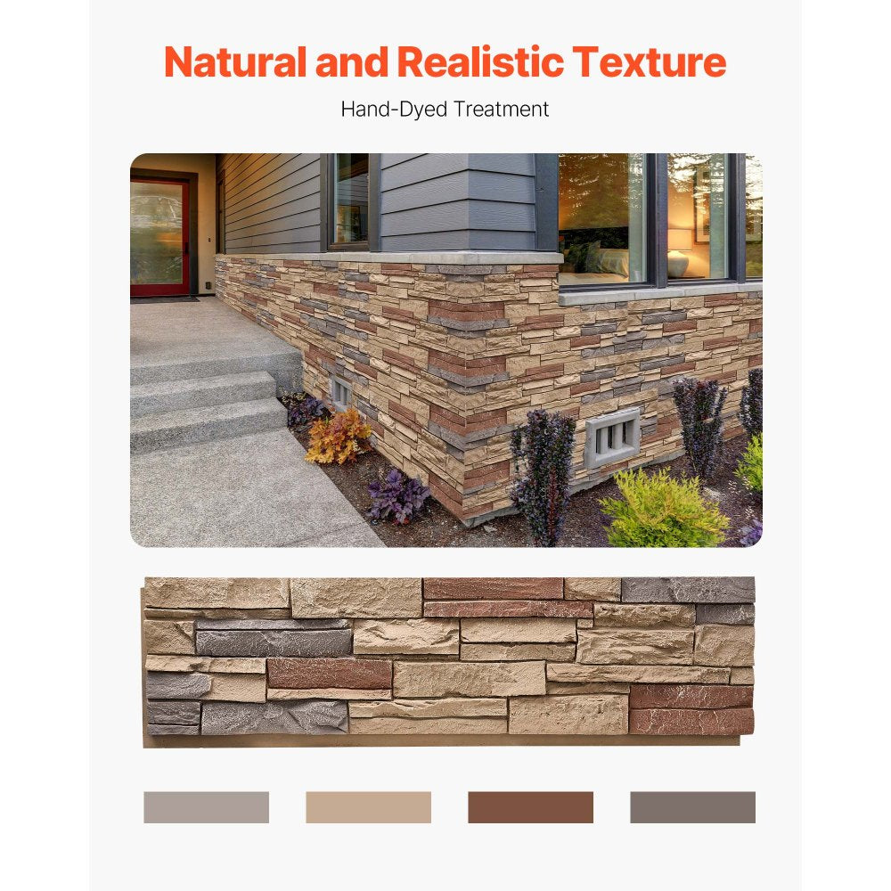 VEVOR Faux Stacked Stone Panel, 45.6 x 12.8 in Artificial Stone Wall Panels, High-Density PU Stones Siding Panel, Easy to Cut, Rock Panels for Interior and Exterior Decorations, Brick Red