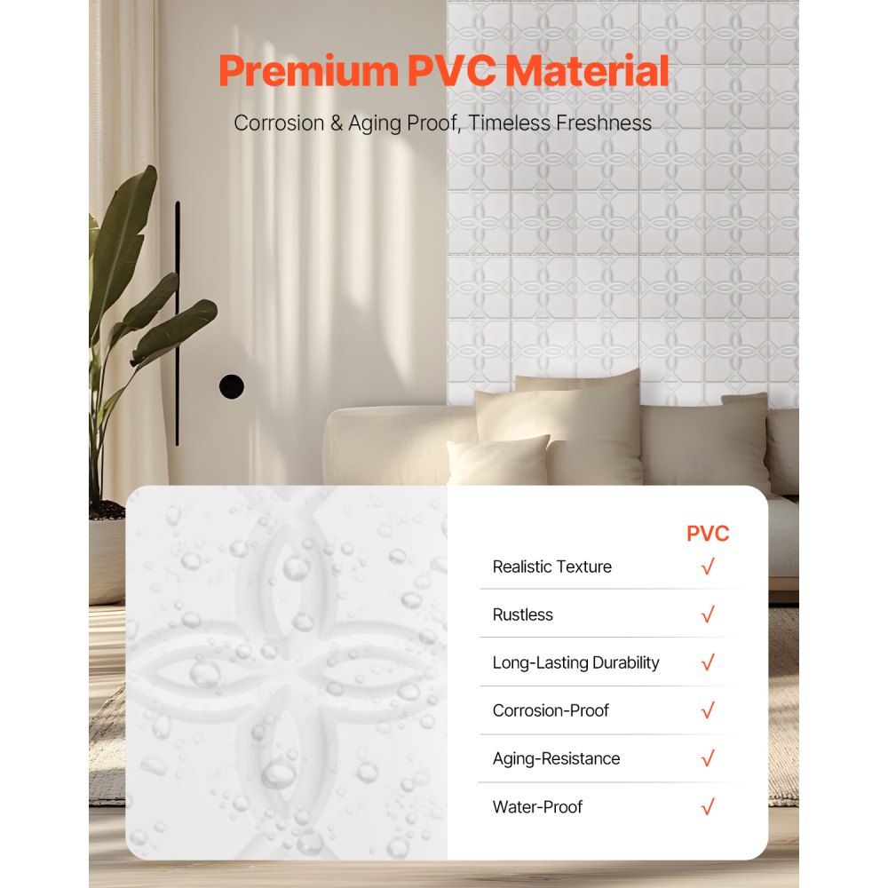 VEVOR 3D Wall Panels, 33-Pack 11.81 x 11.81 in PVC Modern Art Minimalist Floral Tiles, 32 Sq.Ft Coverage Accent Wall Panel, Interior Home Decor for Ceiling, Bedroom, Living & Gaming Room, Matte White