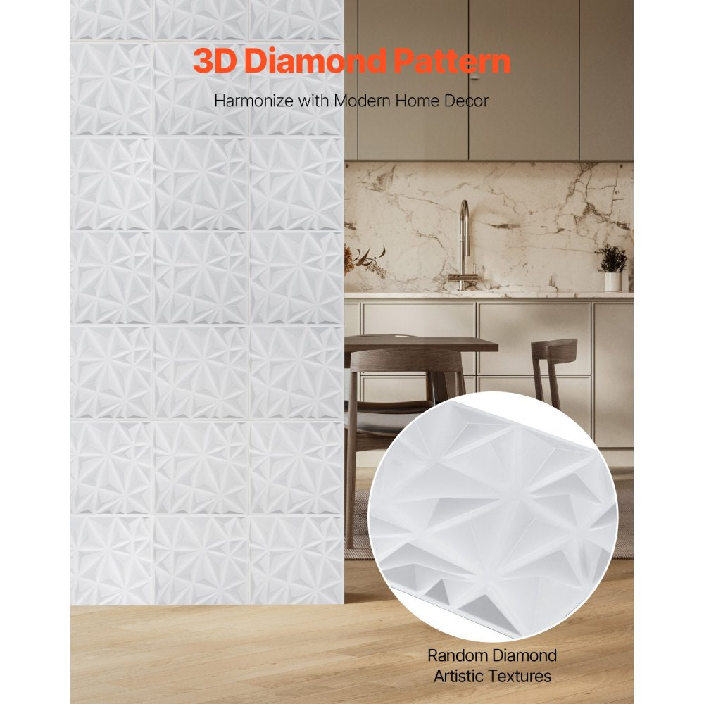 VEVOR 3D Wall Panels, 33-Pack 11.81 x 11.81 in PVC Modern Art Minimalist Diamond Tiles, 32 Sq.Ft Coverage Accent Wall Panel, Interior Home Decor for Ceiling, Bedroom, Living & Gaming Room, Matte White