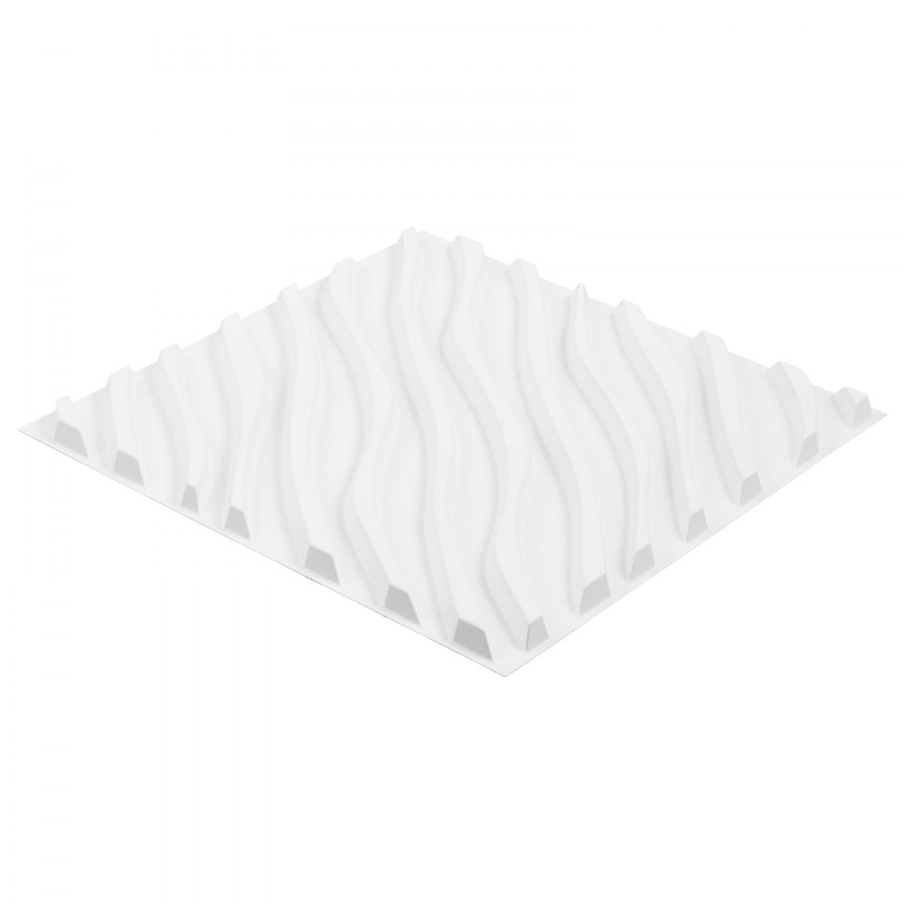 VEVOR 3D Wall Panels, 12-Pack 19.7 x 19.7 in PVC Modern Art Minimalist Wave Tiles, 32 Sq.Ft Coverage Accent Wall Panel, Interior Home Decor for Ceiling, Bedroom, Living & Gaming Room, Matte White