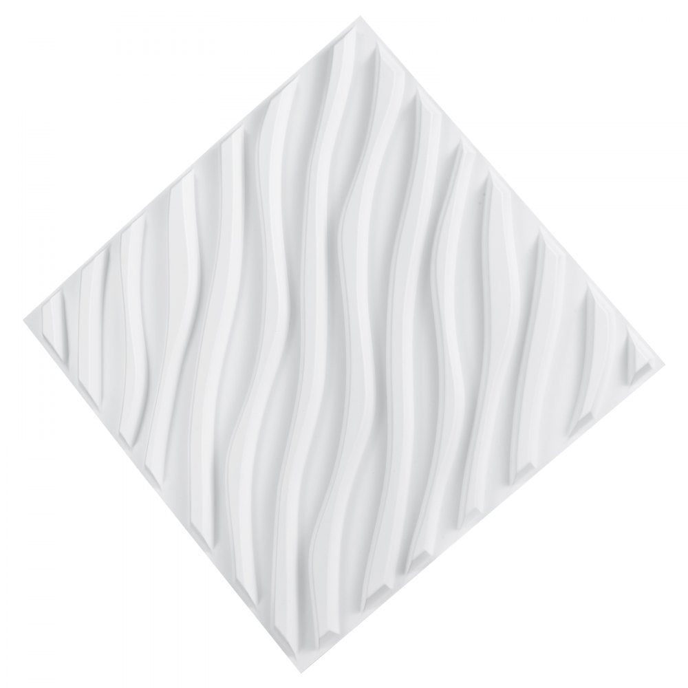 VEVOR 3D Wall Panels, 12-Pack 19.7 x 19.7 in PVC Modern Art Minimalist Wave Tiles, 32 Sq.Ft Coverage Accent Wall Panel, Interior Home Decor for Ceiling, Bedroom, Living & Gaming Room, Matte White