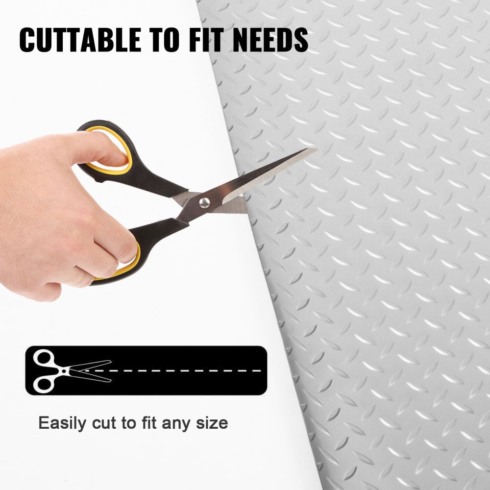 VEVOR Garage Floor Mat, 78.74 x 47.24 inch PVC Garage Flooring Roll, Non-slip Diamond Texture, 25.83 sq.ft Covering Space, Garage Mats for Under Cars, for Gyms Boats Car Trailer, Silver