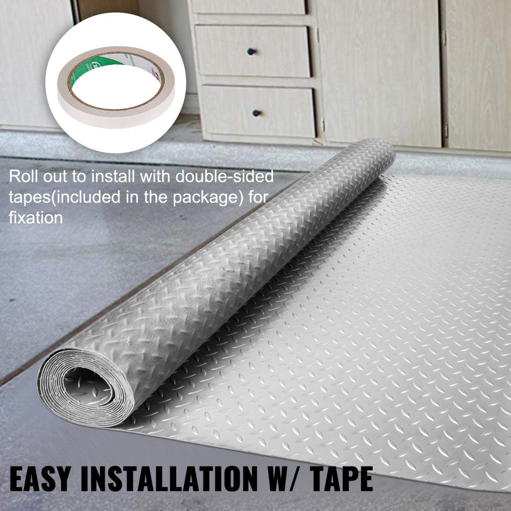 VEVOR Garage Floor Mat, 78.74 x 47.24 inch PVC Garage Flooring Roll, Non-slip Diamond Texture, 25.83 sq.ft Covering Space, Garage Mats for Under Cars, for Gyms Boats Car Trailer, Silver