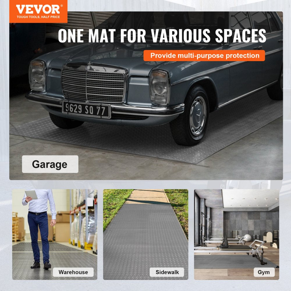 VEVOR Garage Floor Mat, 157.48 x 59.05 inch PVC Garage Flooring Roll, Non-slip Diamond Texture, 64.58 sq.ft Covering Space, Garage Mats for Under Cars, for Gyms Boats Car Trailer, Silver