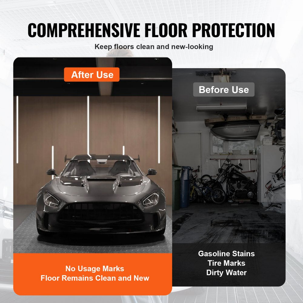 VEVOR Garage Floor Mat, 157.48 x 59.05 inch PVC Garage Flooring Roll, Non-slip Diamond Texture, 64.58 sq.ft Covering Space, Garage Mats for Under Cars, for Gyms Boats Car Trailer, Silver
