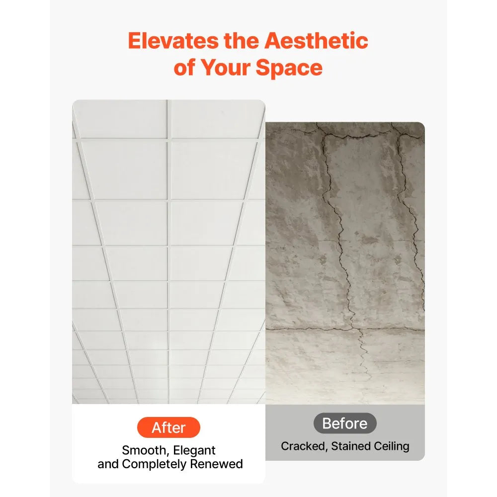 VEVOR 24 x 24 in PVC Ceiling Tiles 12-Pack Drop Ceiling Panels White, PVC Foam Board, Grid Fit, Water-Resistant, Flexible Cut, Easy to Clean, Modern Decorative for Home,Office,Kitchen,Living Room