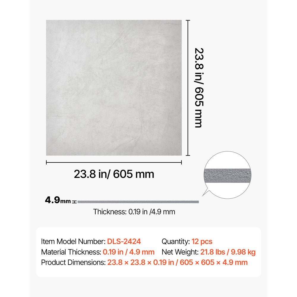 VEVOR 24 x 24 in PVC Ceiling Tiles 12-Pack Drop Ceiling Panels White Marble, PVC Foam Board, Grid Fit, Water-Resistant, Flexible Cut, Easy to Clean, Modern Decorative Finish for Home, Office Areas