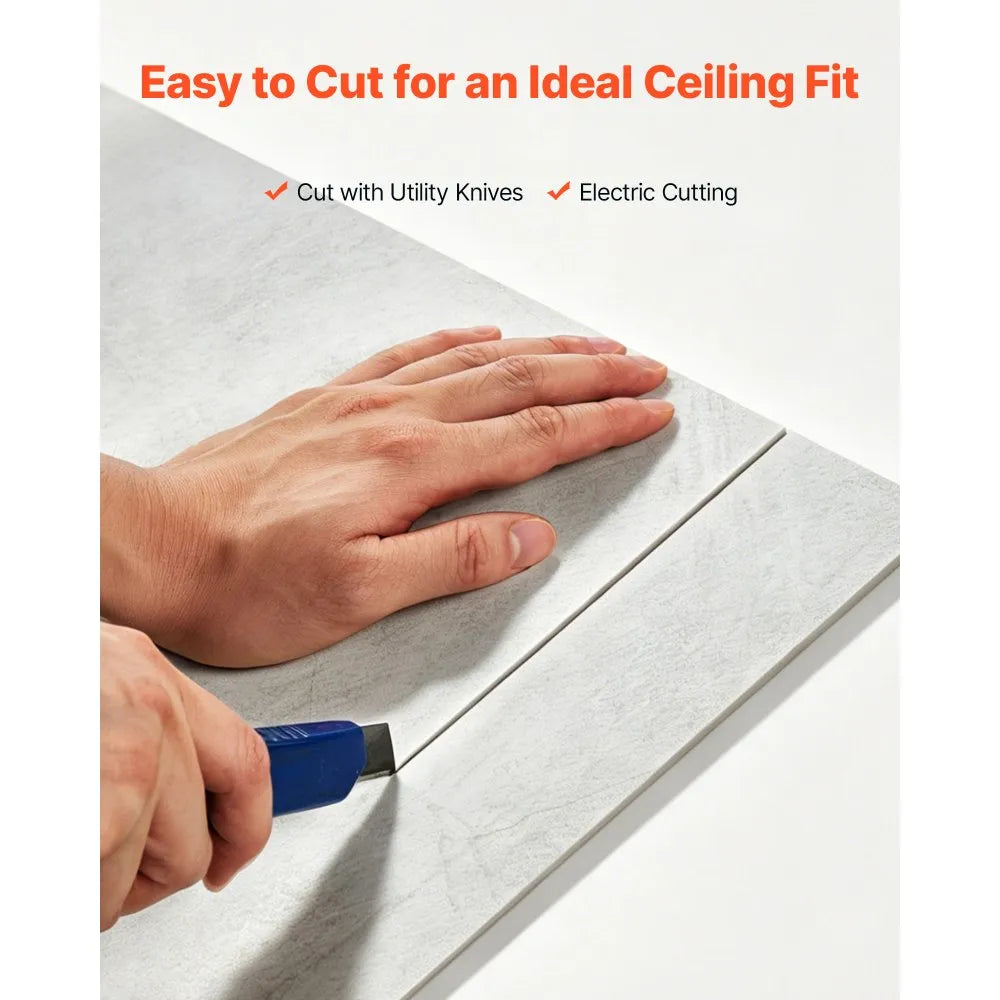 VEVOR 24 x 48 in PVC Ceiling Tiles 10-Pack Drop Ceiling Panels White Marble, PVC Foam Board, Grid Fit, Water-Resistant, Flexible Cut, Easy to Clean, Modern Decorative Finish for Home, Office Areas