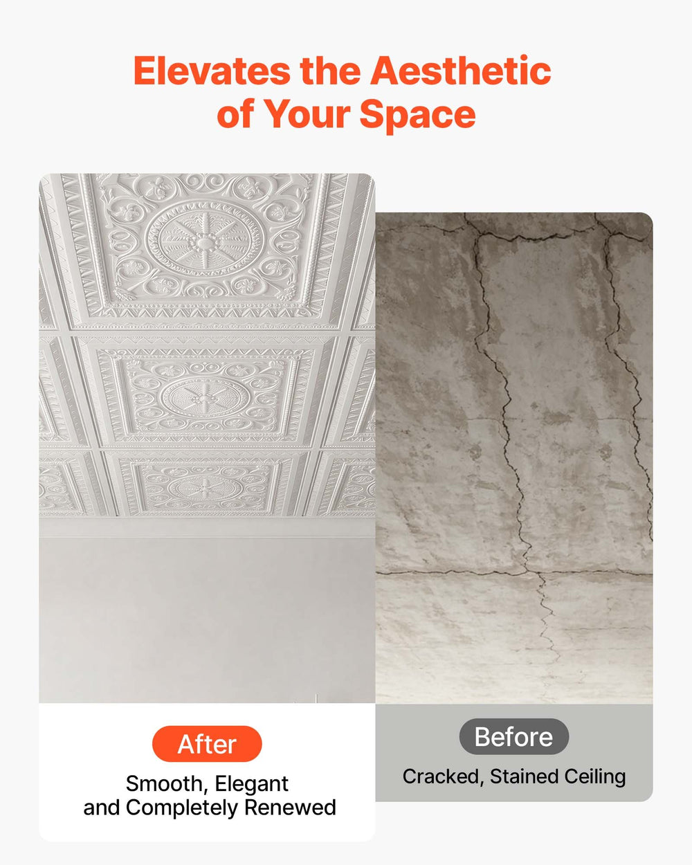 VEVOR 24 x 24 in PVC Ceiling Tiles 12-Pack White 3D Geometric Panels, Smooth PVC Sheet for Drop Grid, Impact-Resistant, Paintable Surface, Easy Cut, Modern Decorative Style for Home, Office