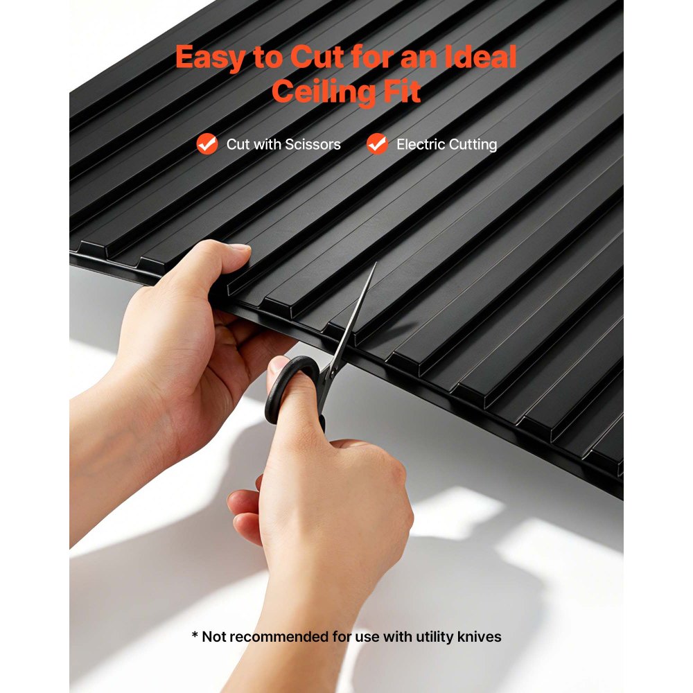 VEVOR 24 x 48 in PVC Ceiling Tiles 12-Pack 3D Black Linear Slat Panels, Smooth PVC Sheet for Drop Grid, Impact-Resistant, Paintable Surface, Easy Cut, Modern Decorative Style for Home, Office