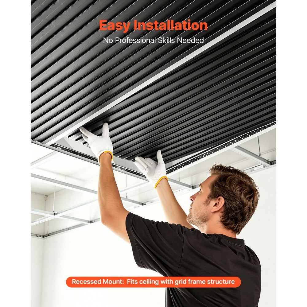VEVOR 24 x 48 in PVC Ceiling Tiles 12-Pack 3D Black Linear Slat Panels, Smooth PVC Sheet for Drop Grid, Impact-Resistant, Paintable Surface, Easy Cut, Modern Decorative Style for Home, Office