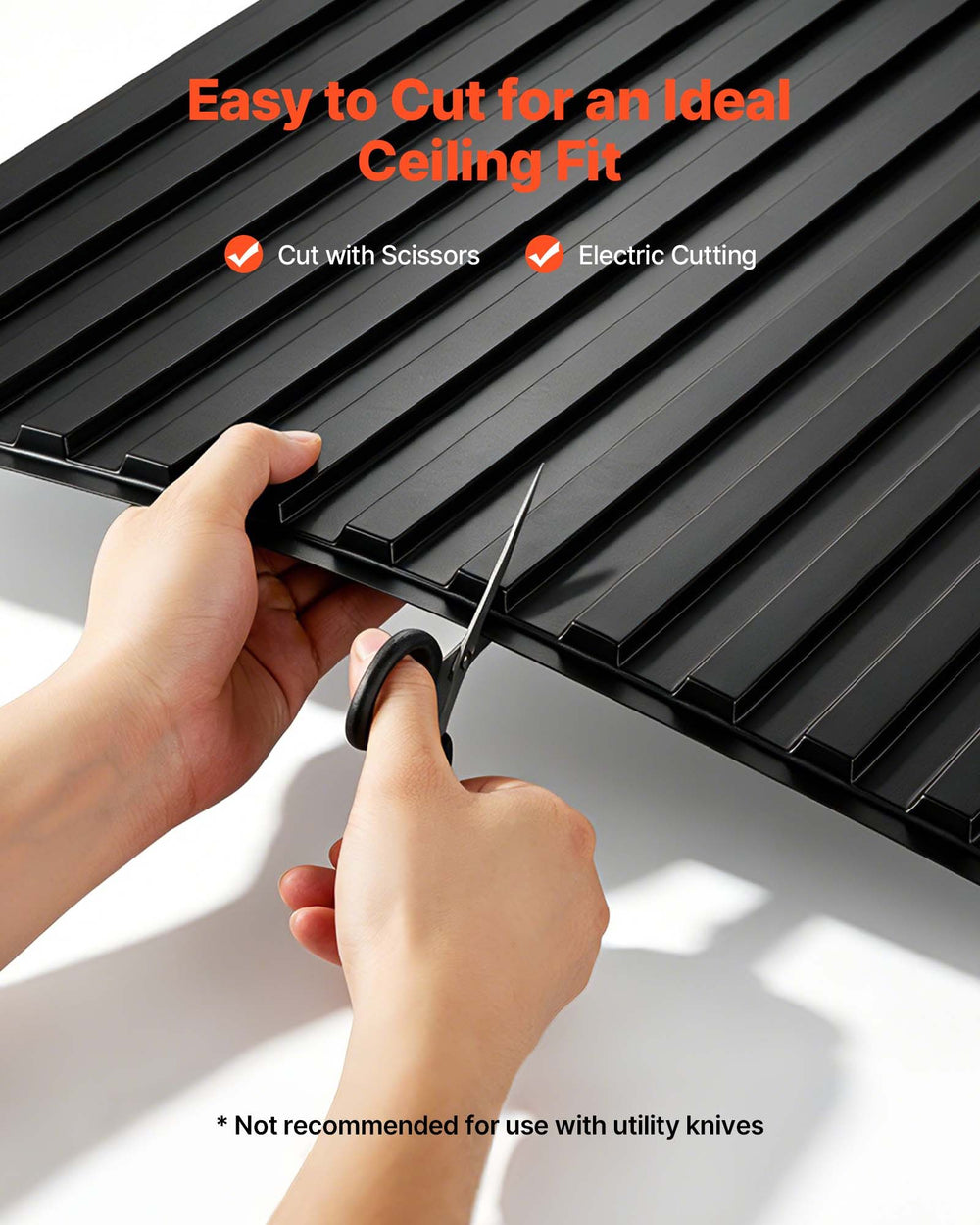 VEVOR 24 x 48 in PVC Ceiling Tiles 12-Pack 3D Black Linear Slat Panels, Smooth PVC Sheet for Drop Grid, Impact-Resistant, Paintable Surface, Easy Cut, Modern Decorative Style for Home, Office