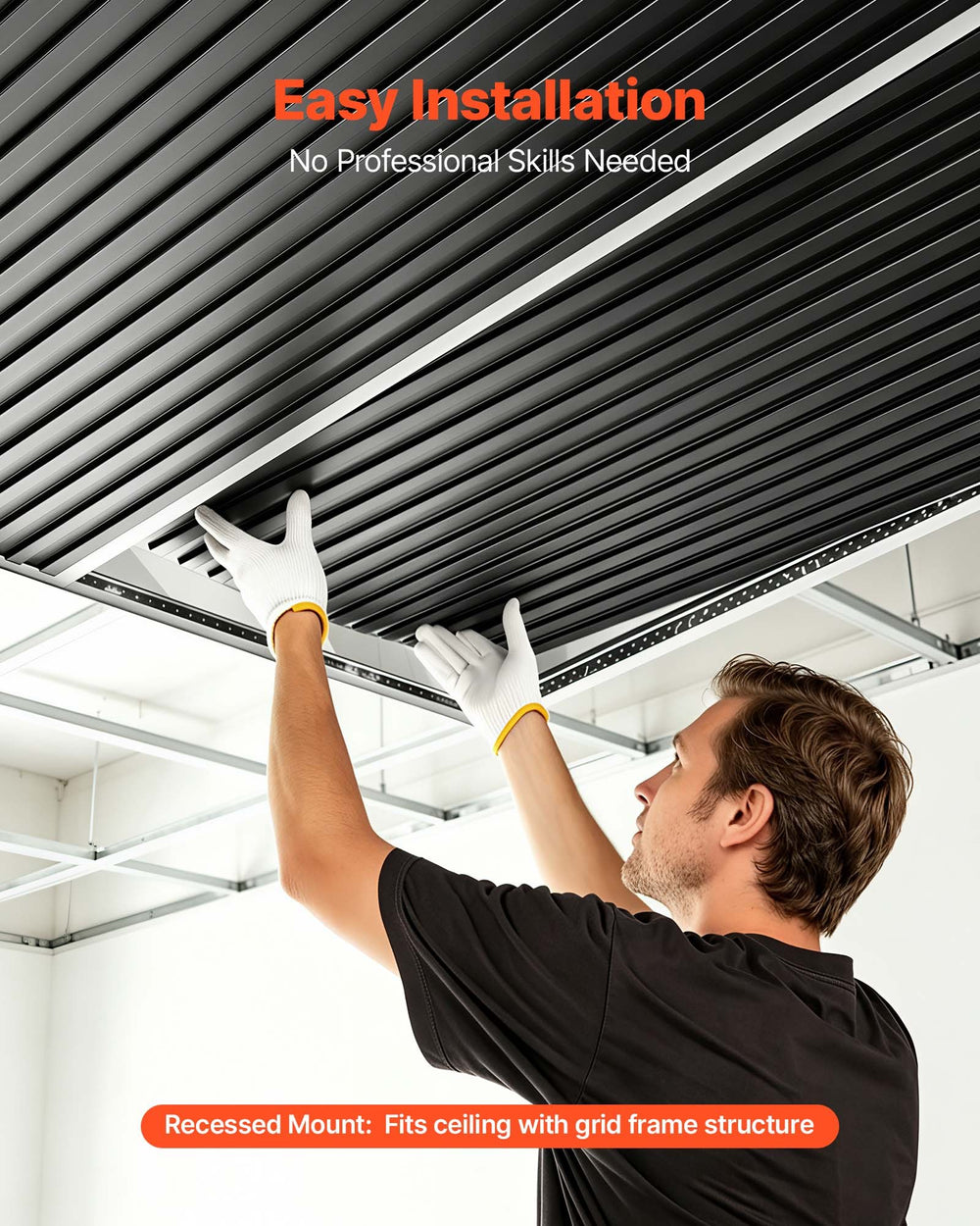 VEVOR 24 x 48 in PVC Ceiling Tiles 12-Pack 3D Black Linear Slat Panels, Smooth PVC Sheet for Drop Grid, Impact-Resistant, Paintable Surface, Easy Cut, Modern Decorative Style for Home, Office