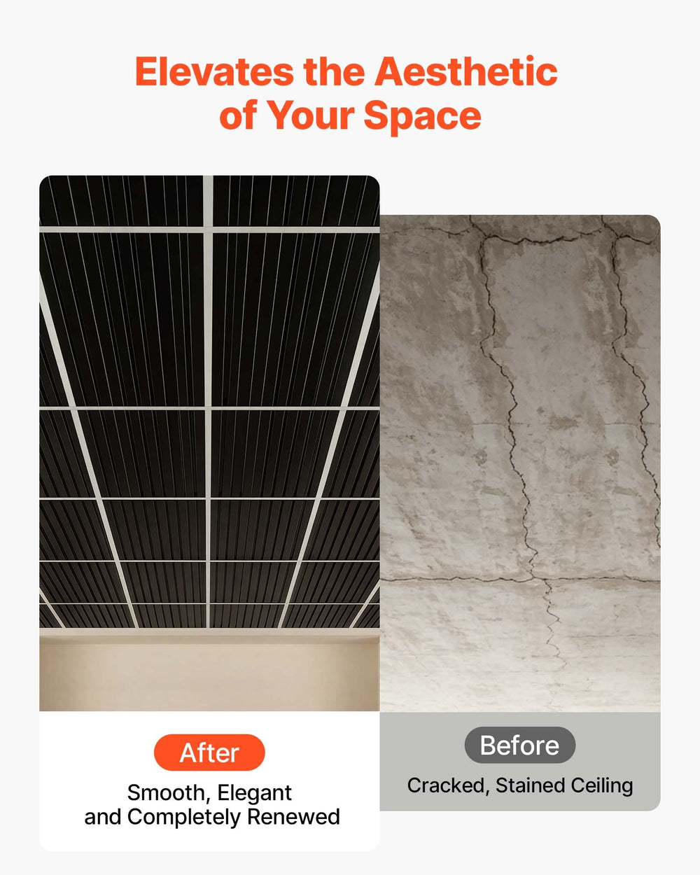 VEVOR 24 x 48 in PVC Ceiling Tiles 12-Pack 3D Black Linear Slat Panels, Smooth PVC Sheet for Drop Grid, Impact-Resistant, Paintable Surface, Easy Cut, Modern Decorative Style for Home, Office