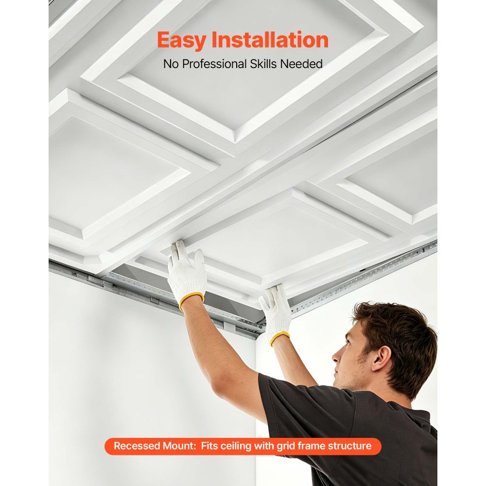 VEVOR 24 x 48 in PVC Ceiling Tiles 12-Pack White 3D Textured Accent Panels, PVC Sheet for Drop Grid, Impact-Resistant, Paintable Surface, Easy Cut, Modern Decorative Style for Home, Office Area