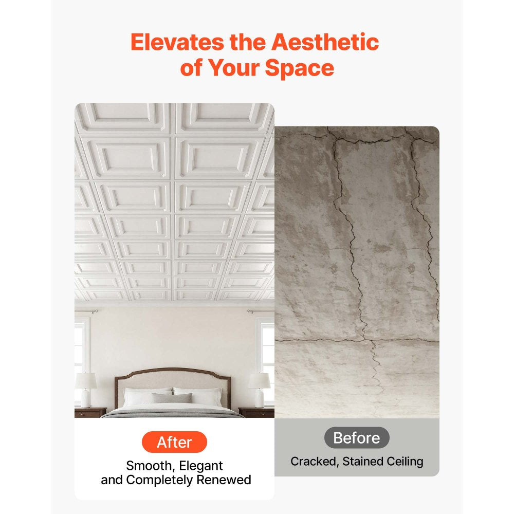 VEVOR 24 x 48 in PVC Ceiling Tiles 12-Pack White 3D Textured Accent Panels, PVC Sheet for Drop Grid, Impact-Resistant, Paintable Surface, Easy Cut, Modern Decorative Style for Home, Office Area