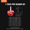 VEVOR 7Pcs PVC Pipe Reamer Kit, Plastic Pipe Fitting Socket Saver Kit, Includes 3/4", 1", 1-1/4'', 1-1/2", 2", 3", 5'', for PVC, CPVC, and ABS Fittings, for Exhaust, Drain, Water Pipes Cleaning