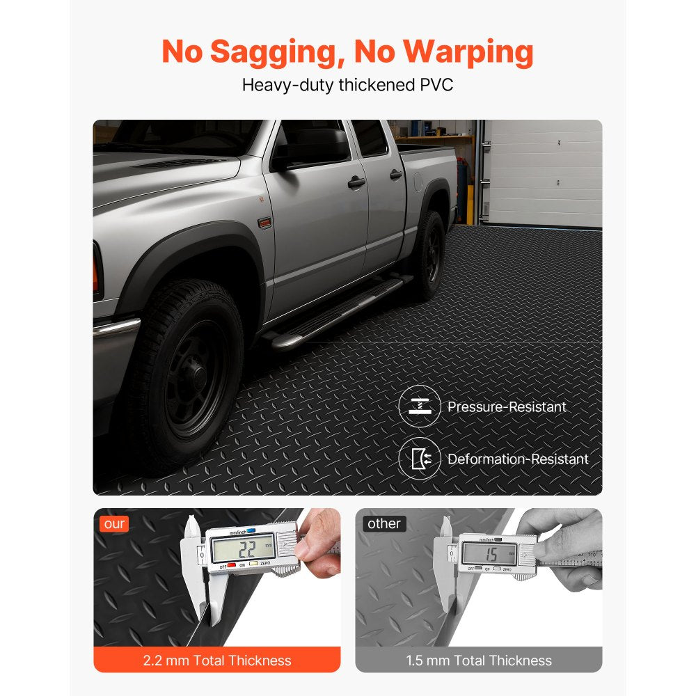 VEVOR Garage Floor Roll, 4 x 10 ft Garage Flooring Mat, 2.2 mm Thickened PVC Diamond Plate Floor Protector Mat with Double-sided Tape, Non-Slip, Easy to Clean for Warehouse, Gyms, Trailer, Black