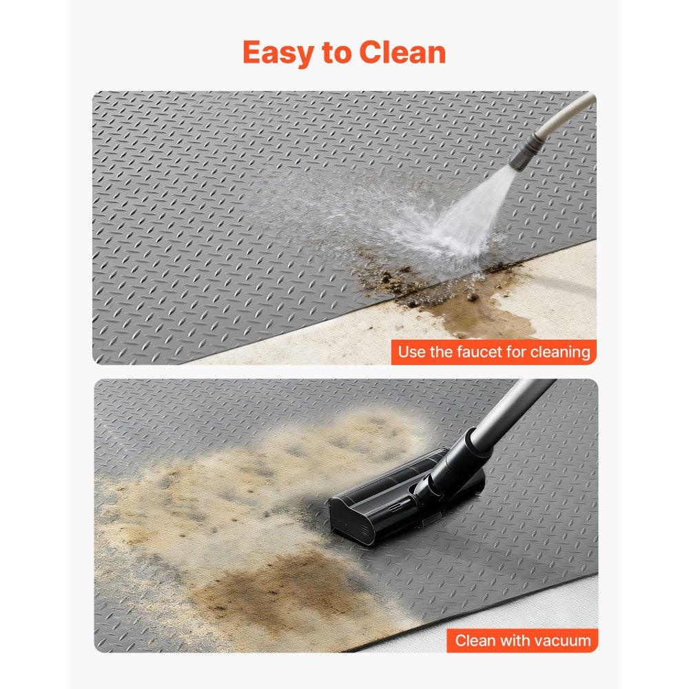VEVOR Garage Floor Roll, 7.5 x 20 ft Garage Flooring Mat, 2.2 mm Thickened PVC Diamond Plate Floor Protector Mat with Double-sided Tape, Non-Slip, Easy to Clean for Warehouse, Gyms,Silver Gray