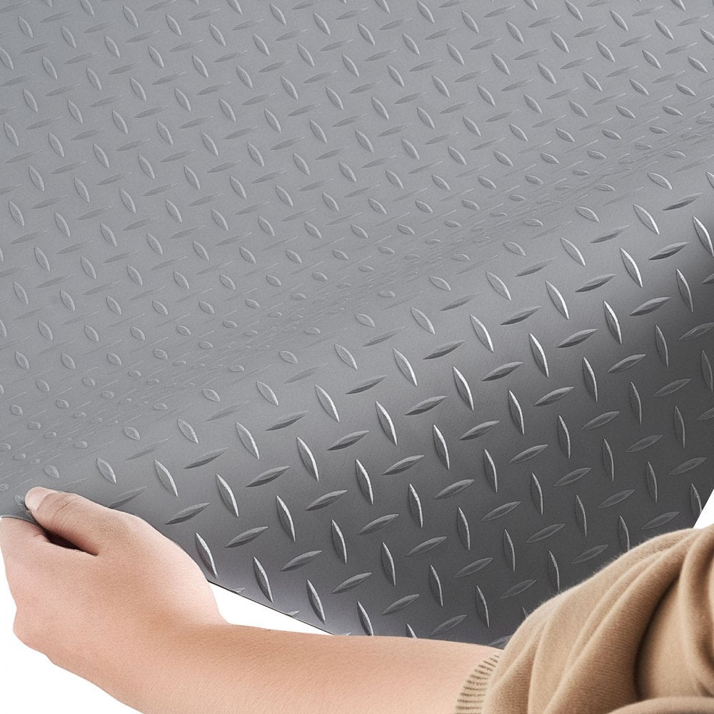 VEVOR Garage Floor Roll, 7.5 x 20 ft Garage Flooring Mat, 2.2 mm Thickened PVC Diamond Plate Floor Protector Mat with Double-sided Tape, Non-Slip, Easy to Clean for Warehouse, Gyms,Silver Gray