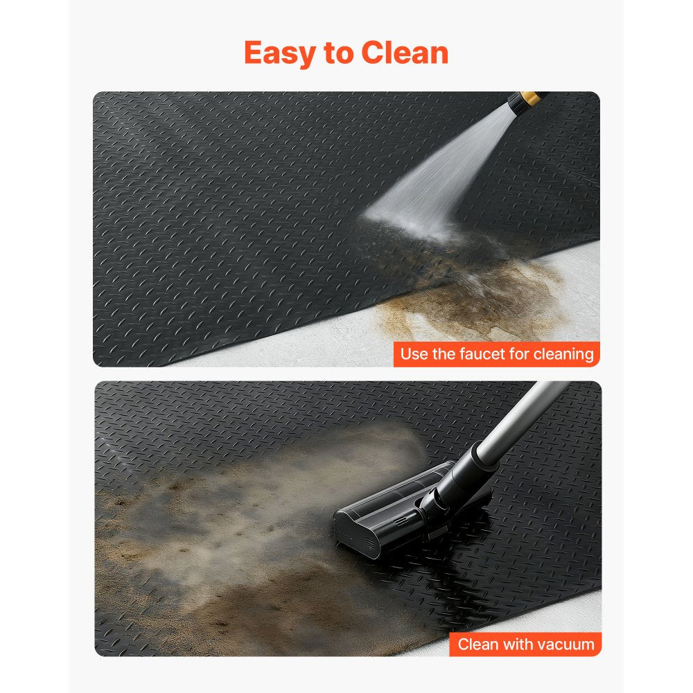 VEVOR Garage Floor Roll, 4 x 7 ft Garage Flooring Mat, 2.2 mm Thickened PVC Diamond Plate Floor Protector Mat with Double-sided Tape, Non-Slip, Easy to Clean for Warehouse, Gyms, Trailer, Black