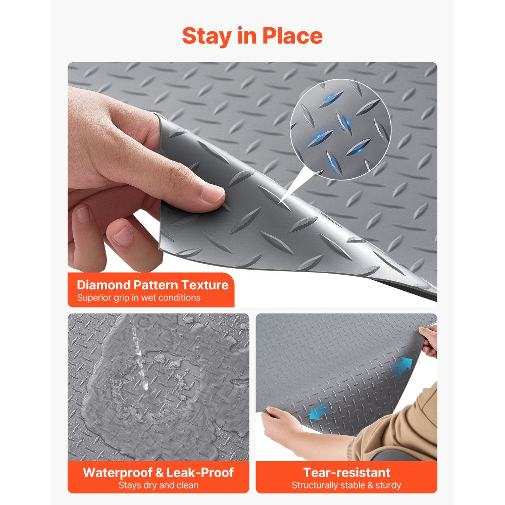 VEVOR Garage Floor Roll, 7.5 x 17 ft Garage Flooring Mat, 2.2 mm Thickened PVC Diamond Plate Floor Protector Mat with Double-sided Tape, Non-Slip, Easy to Clean for Warehouse, Gyms,Silver Gray
