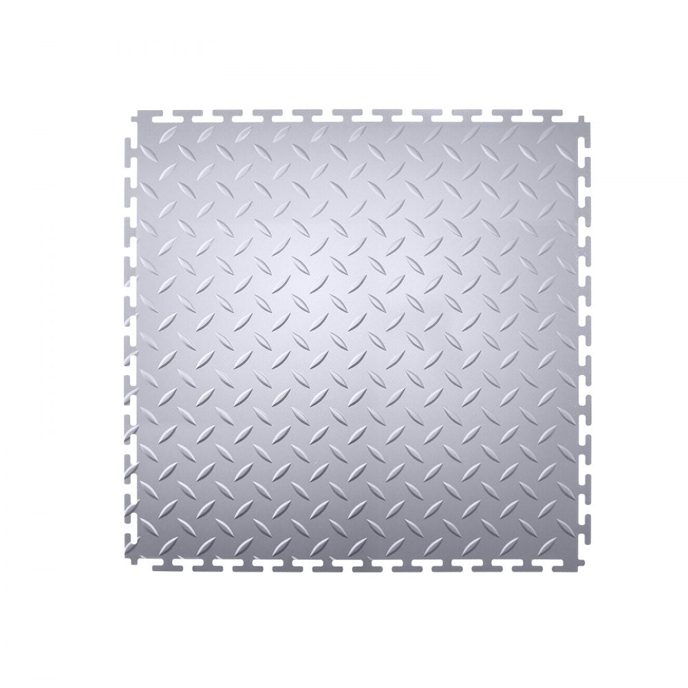 VEVOR Garage Floor Tiles Interlocking, 16 Pack 20.2 x 20.2 x 0.2 in Interlocking Modular Garage Flooring Tiles, Diamond Plate Slip-Resistant PVC Mats for Workshop,Warehouse,Tool Room, Light Gray
