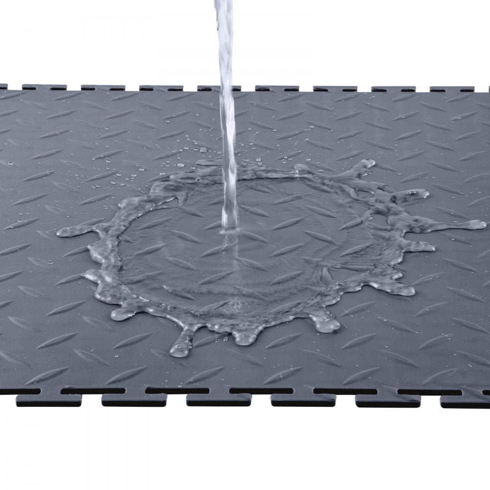 VEVOR Garage Floor Tiles Interlocking, 16 Pack 20.2 x 20.2 x 0.2 in Interlocking Modular Garage Flooring Tiles, Diamond Plate Slip-Resistant PVC Mats for Workshop,Warehouse,Tool Room, Graphite Gray