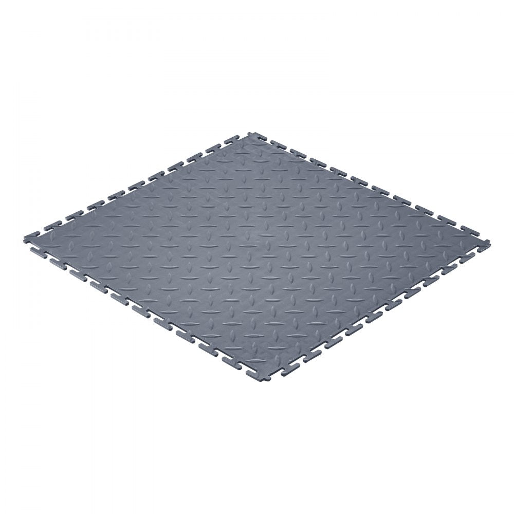 VEVOR Garage Floor Tiles Interlocking, 16 Pack 20.2 x 20.2 x 0.2 in Interlocking Modular Garage Flooring Tiles, Diamond Plate Slip-Resistant PVC Mats for Workshop,Warehouse,Tool Room, Graphite Gray