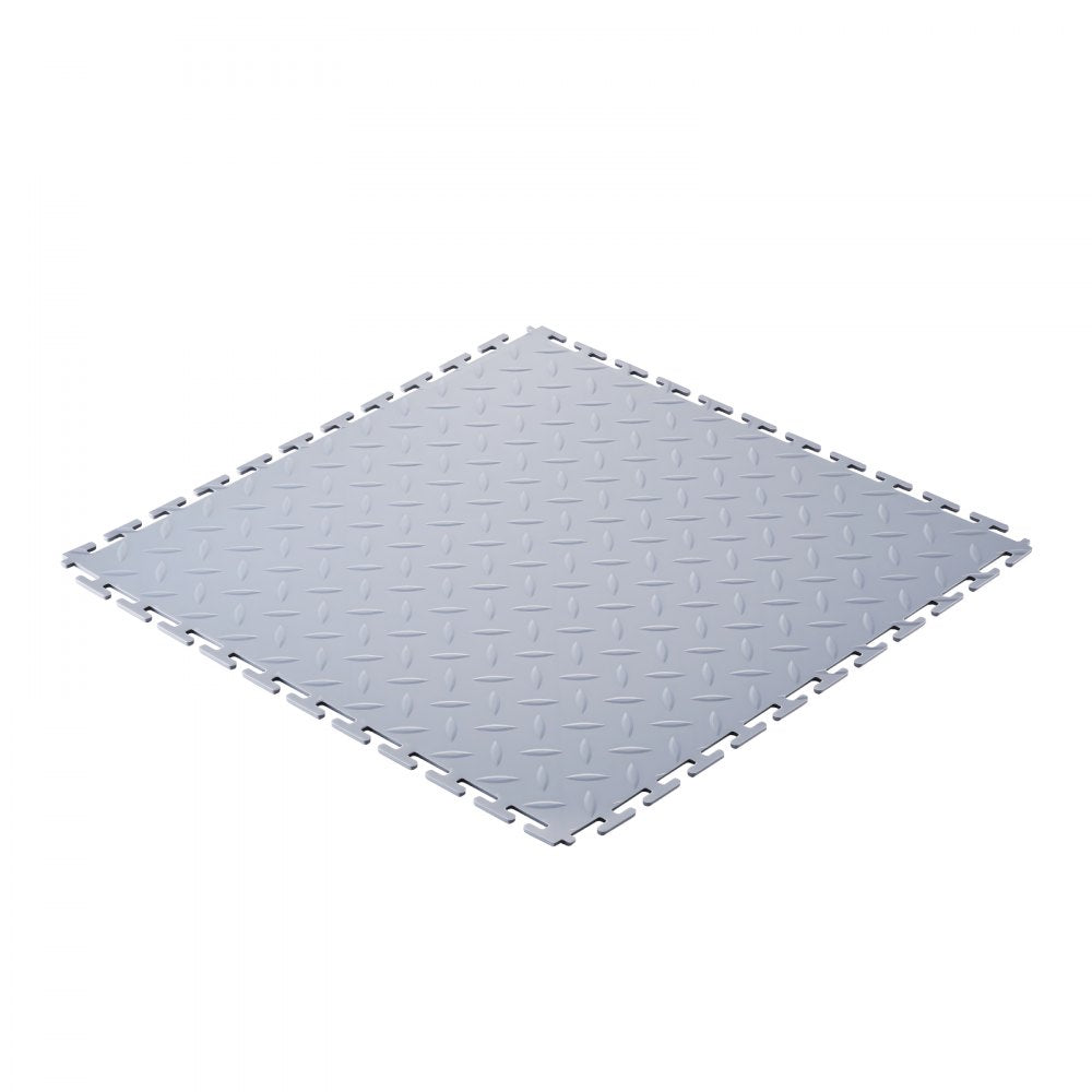 VEVOR Garage Floor Tiles Interlocking, 8 Pack 20.2 x 20.2 x 0.2 in Interlocking Modular Garage Flooring Tiles, Diamond Plate Slip-Resistant PVC Mats for Workshop,Warehouse,Tool Room, Silver