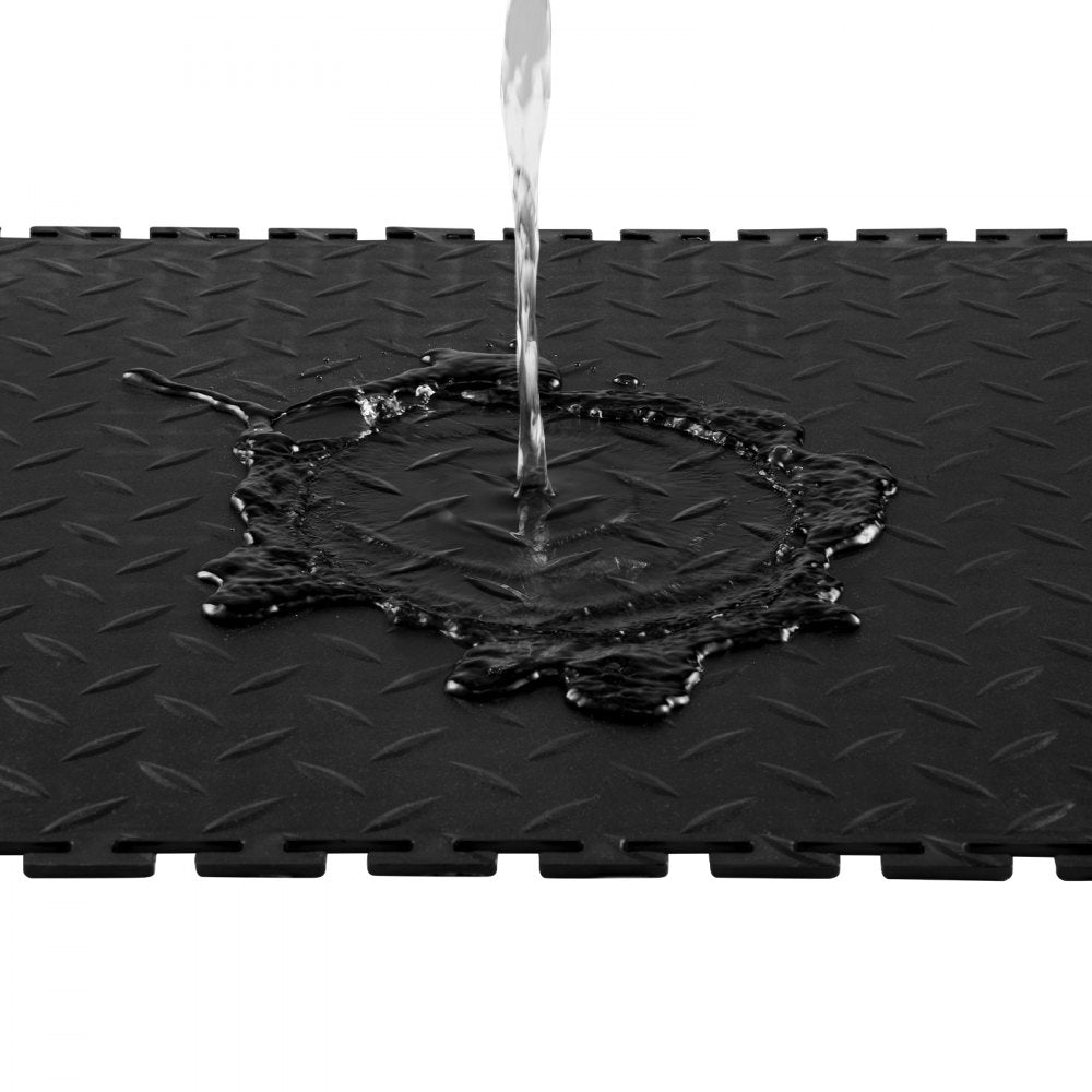 VEVOR Garage Floor Tiles Interlocking, 8 Pack 20.2 x 20.2 x 0.2 in Interlocking Modular Garage Flooring Tiles, Diamond Plate Slip-Resistant PVC Mats for Workshop,Warehouse,Tool Room, Black