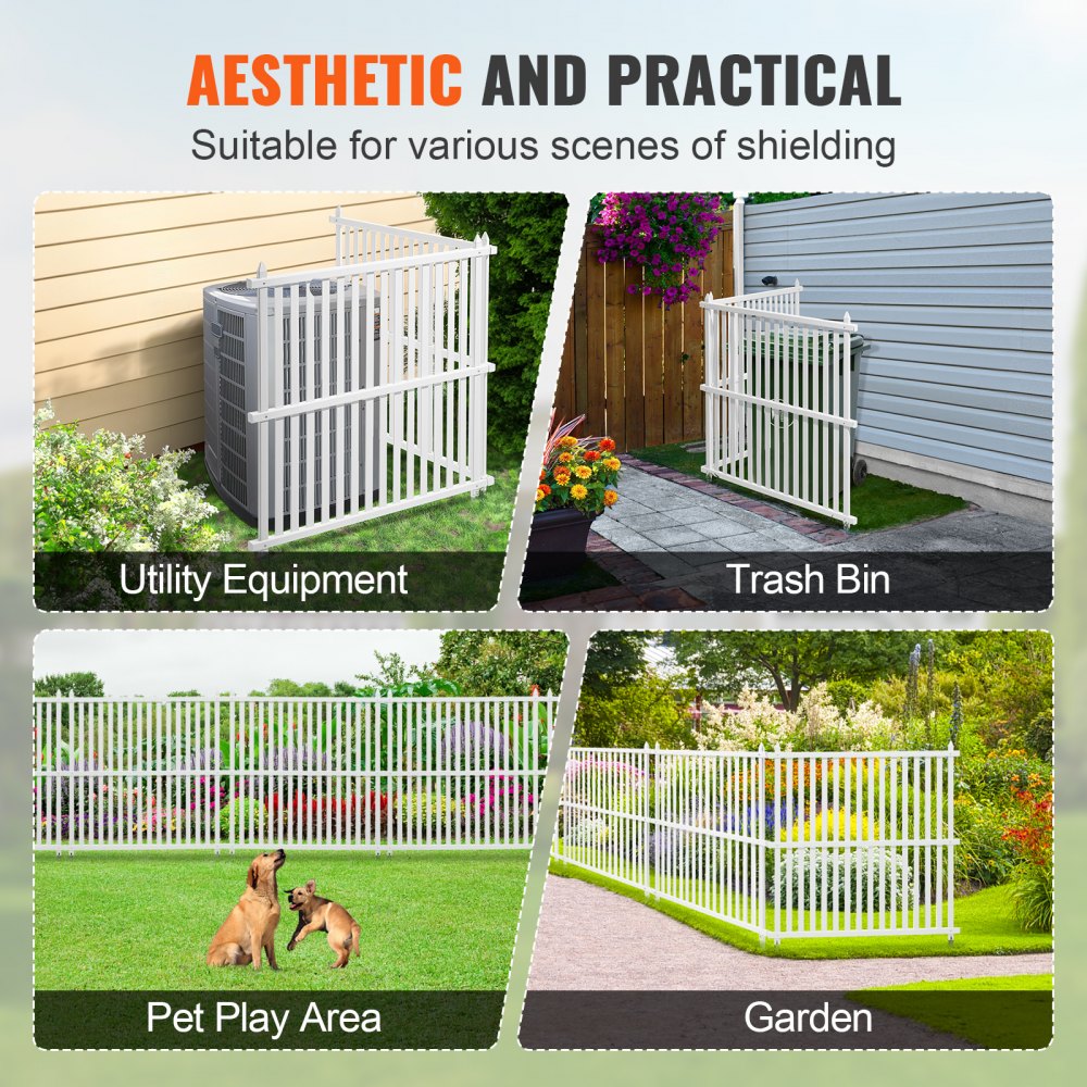 VEVOR 48" W x 48" H Vinyl Privacy Fence Panels, Air Conditioner Fence, Outdoor Privacy Screens for Trash Can, Pool Equipment Enclosure, Privacy Screen Kit Strip Panels (2 Panels)