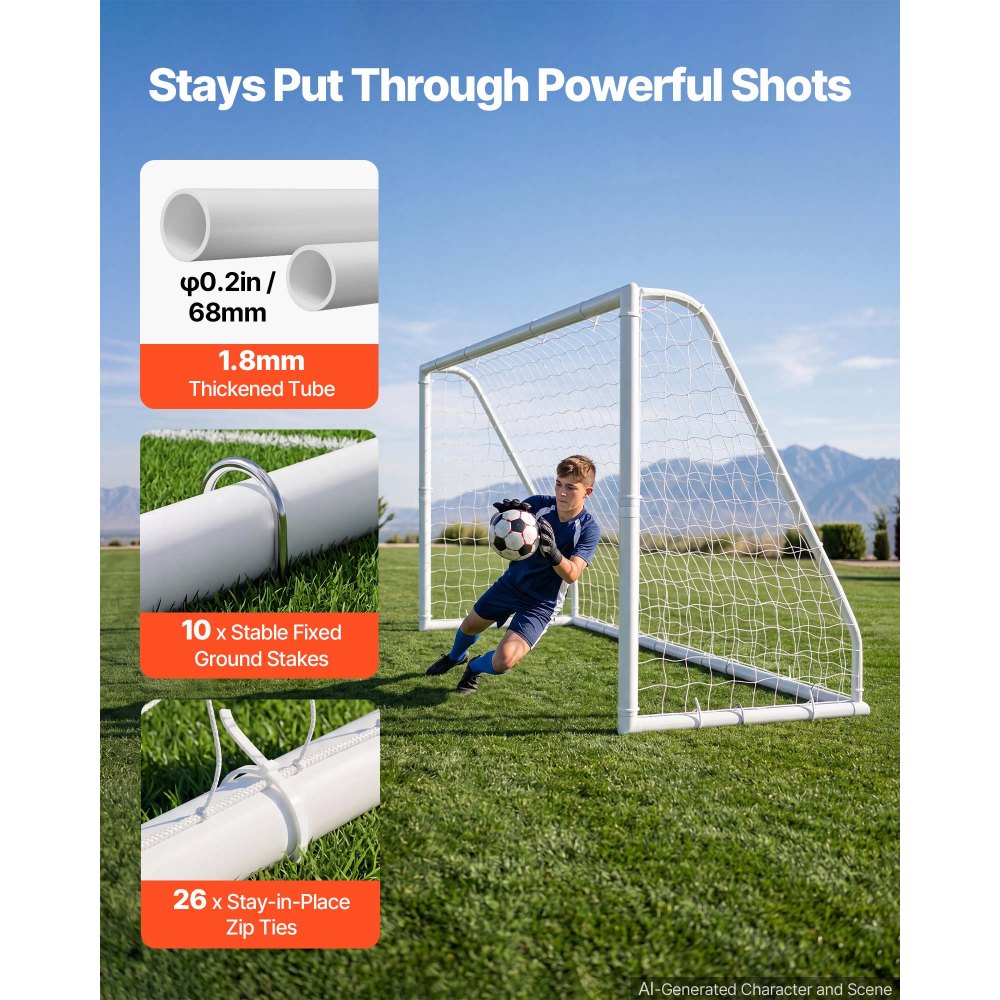 VEVOR Soccer Goal 12 x 6 FT PVC Soccer Goal for Backyard with PE Net, Portable & Weatherproof, with High-Strength Net, Target, Ground Stake, Cones, for Kids & Adults Outdoor Backyard Practice Training