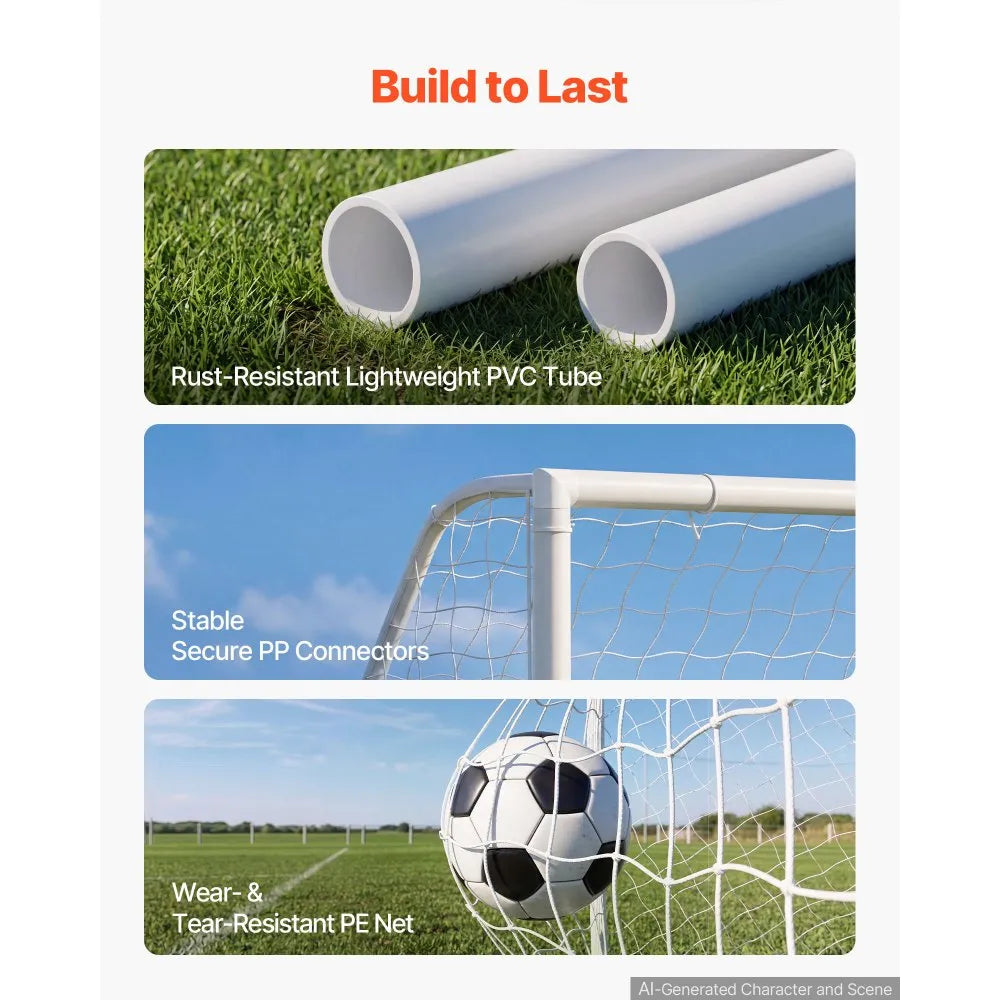 VEVOR Soccer Goal 8 x 6 FT PVC Soccer Goal for Backyard with PE Net, Portable Weatherproof Set, with High-Strength PE Net, Target, Cones, for Youth Kids & Adults Outdoor Backyard Practice Training