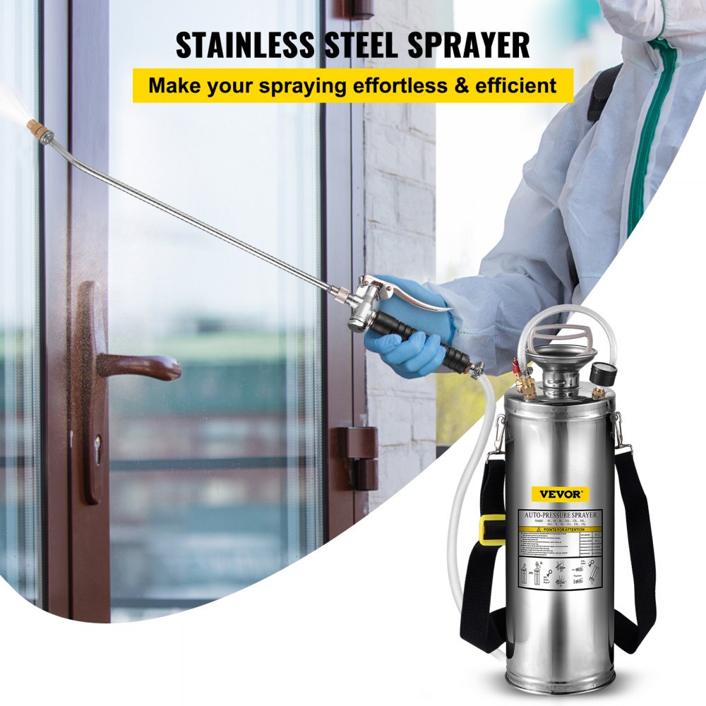 3 Gallon Stainless Steel Sprayer, 20" Wand & 3FT Reinforced Hose, Hand Pump Sprayer with Pressure Gauge, Safety Valve & Adjustable Nozzle, Garden Weed Sprayer for Lawn, Gardening & Sanitizing