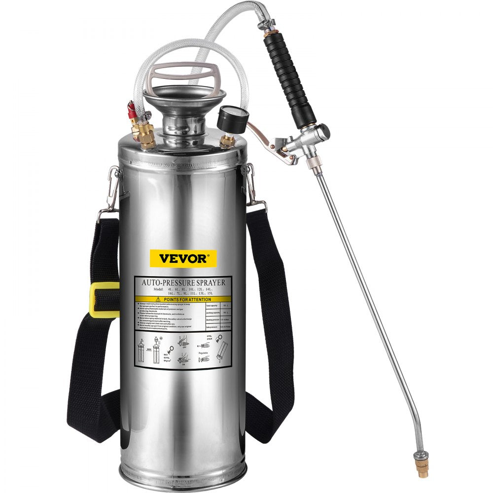 3 Gallon Stainless Steel Sprayer, 20" Wand & 3FT Reinforced Hose, Hand Pump Sprayer with Pressure Gauge, Safety Valve & Adjustable Nozzle, Garden Weed Sprayer for Lawn, Gardening & Sanitizing