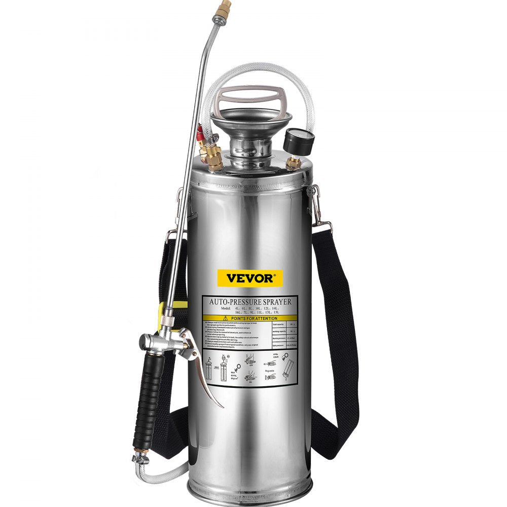 3 Gallon Stainless Steel Sprayer, 20" Wand & 3FT Reinforced Hose, Hand Pump Sprayer with Pressure Gauge, Safety Valve & Adjustable Nozzle, Garden Weed Sprayer for Lawn, Gardening & Sanitizing