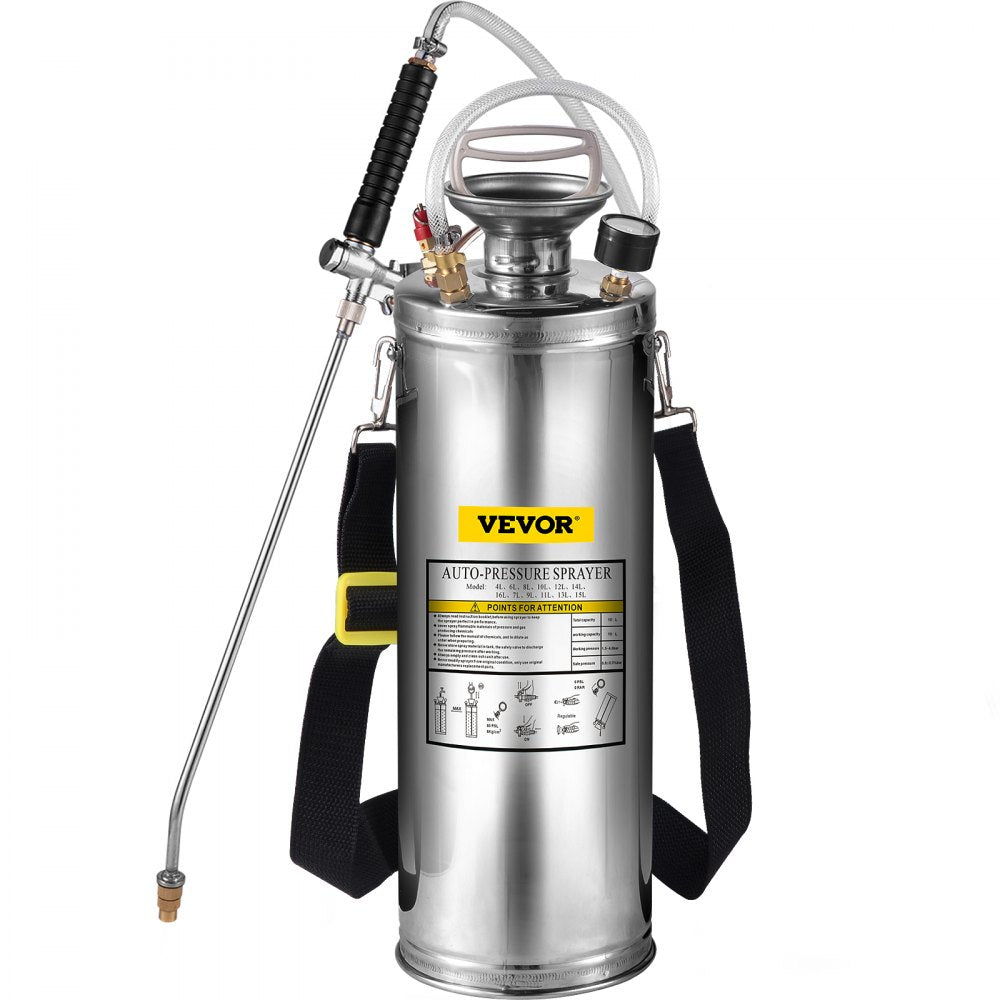 3 Gallon Stainless Steel Sprayer, 20" Wand & 3FT Reinforced Hose, Hand Pump Sprayer with Pressure Gauge, Safety Valve & Adjustable Nozzle, Garden Weed Sprayer for Lawn, Gardening & Sanitizing