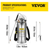 VEVOR 2Gal Stainless Steel Sprayer, Set with 20\" Wand& Handle& 3FT Reinforced Hose, Hand Pump Sprayer with Pressure Gauge&Safety Valve, Adjustable Nozzle Suitable for Gardening and Sanitizing