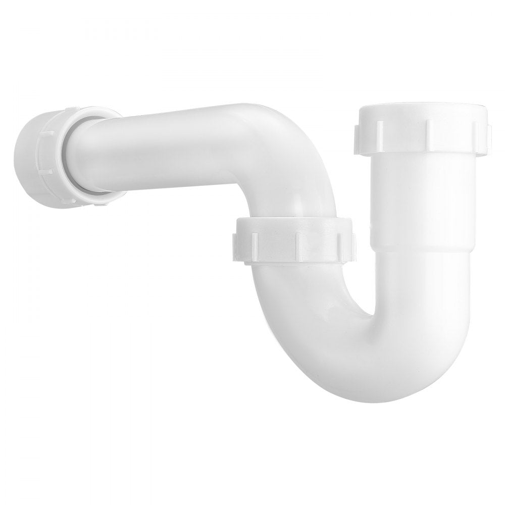 VEVOR P-Trap, 1-1/2 Inch P Trap Sink Drain Pipe Kit with Threaded Adapter and TPU Leak-Resistant Washers, PP Plastic Pipe Basin Waste Kit, Under Sink Plumbing for Kitchen Bathroom Sewer Drain, White