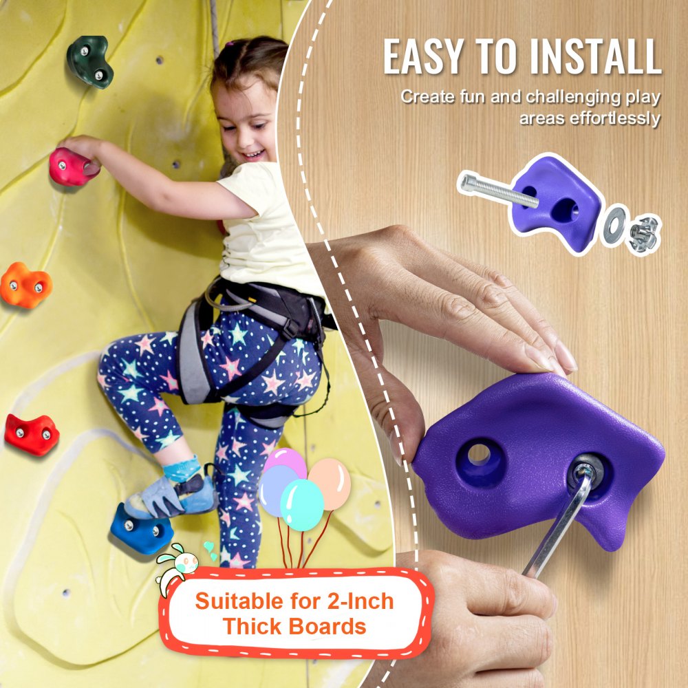 VEVOR 72 Rock Climbing Holds, Multi-Size and Multi-Colored Climbing Rocks for Kids and Adults, Rock Wall Holds with Mounting Hardware, Climbing Wall Grips for Indoor and Outdoor Playground Play Set