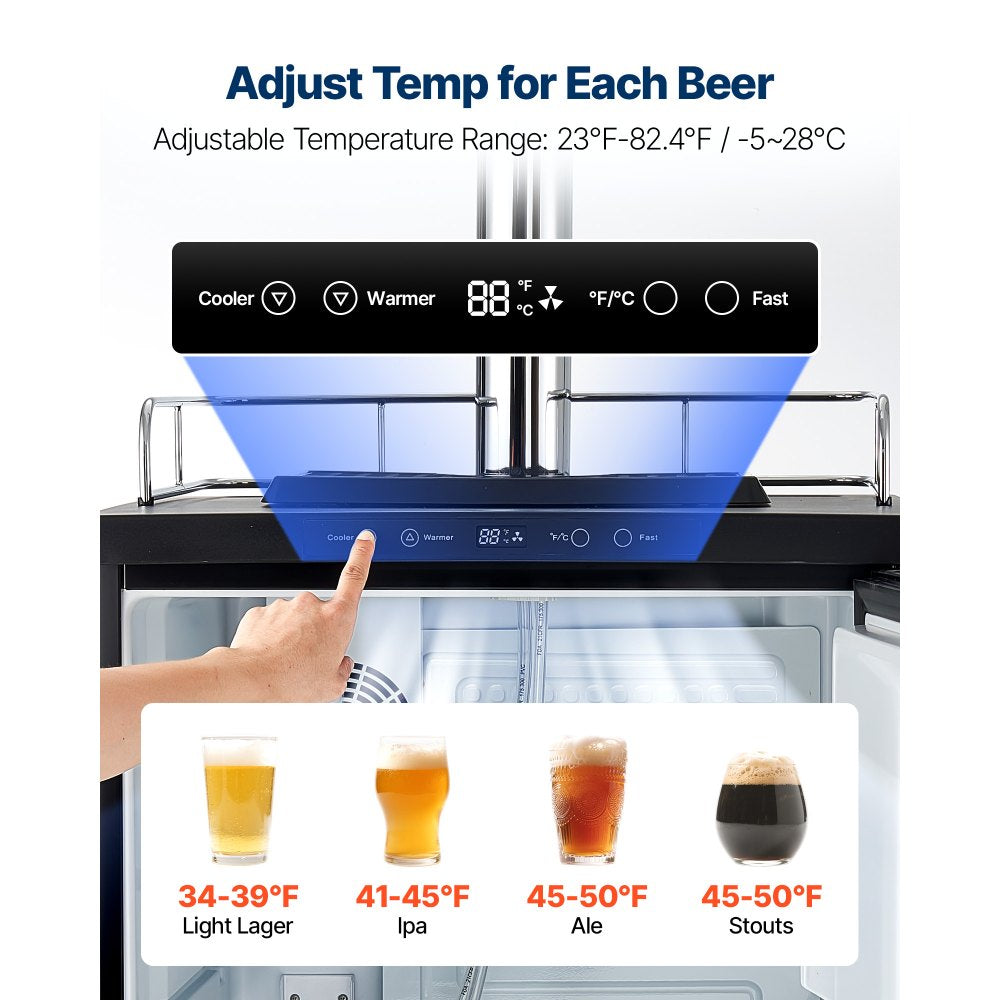 VEVOR Beer Kegerator, Triple Tap Home Draft Beer Dispenser for Ball Lock, Full Size Keg Refrigerator with 5lbs CO2 Tank, Hold 2 Sixth / 2 Slim / 3 Ball lock keg, 162L