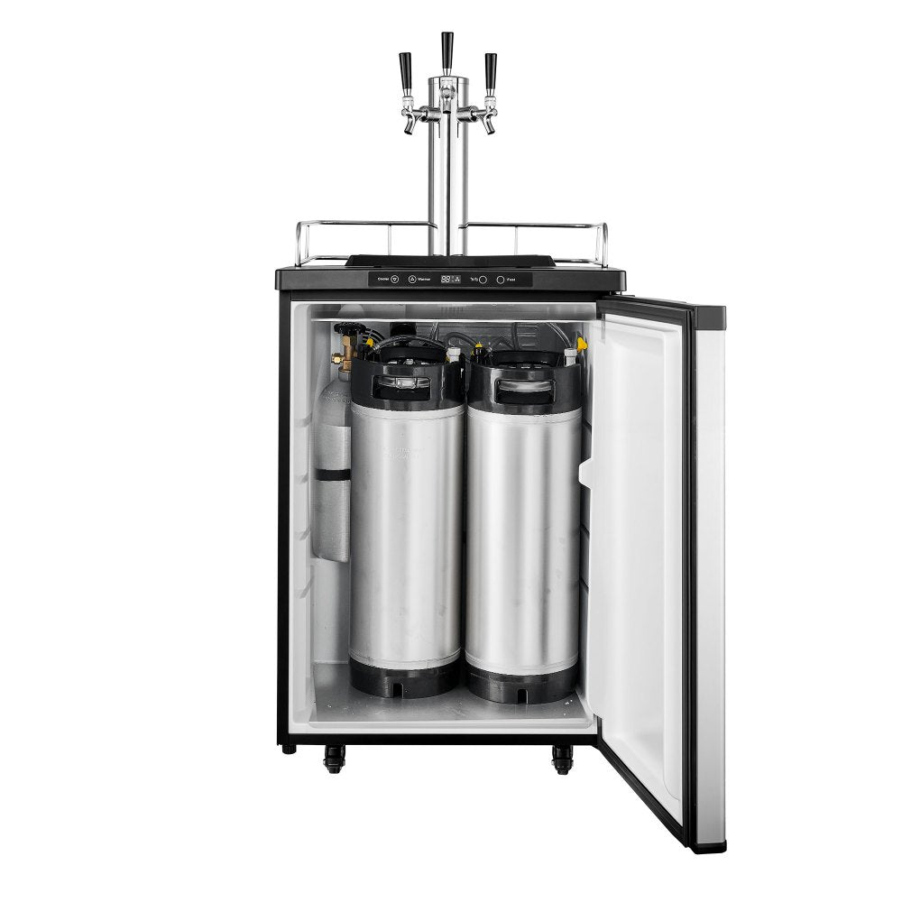 VEVOR Beer Kegerator, Triple Tap Home Draft Beer Dispenser for Ball Lock, Full Size Keg Refrigerator with 5lbs CO2 Tank, Hold 2 Sixth / 2 Slim / 3 Ball lock keg, 162L