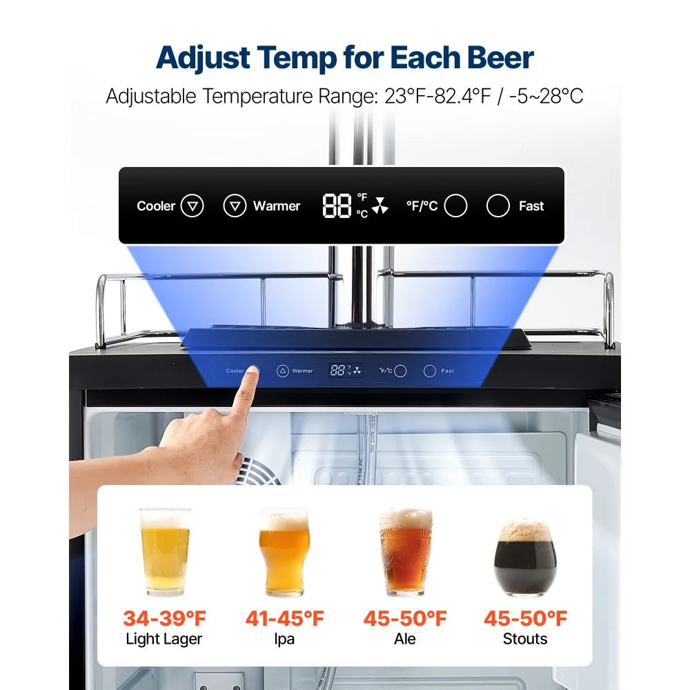 VEVOR Beer Kegerator, Dual Tap Home Draft Beer Dispenser for Ball Lock, Full Size Keg Refrigerator with 5lbs CO2 Tank, Hold 2 Sixth / 2 Slim / 3 Ball lock keg, 162L