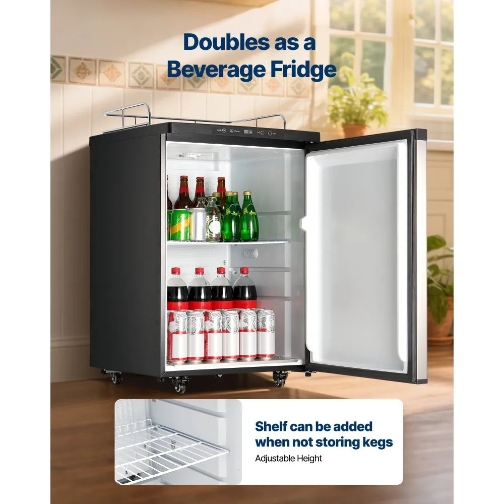 VEVOR Beer Kegerator, Dual Tap Home Draft Beer Dispenser for Ball Lock, Full Size Keg Refrigerator with 5lbs CO2 Tank, Hold 2 Sixth / 2 Slim / 3 Ball lock keg, 162L