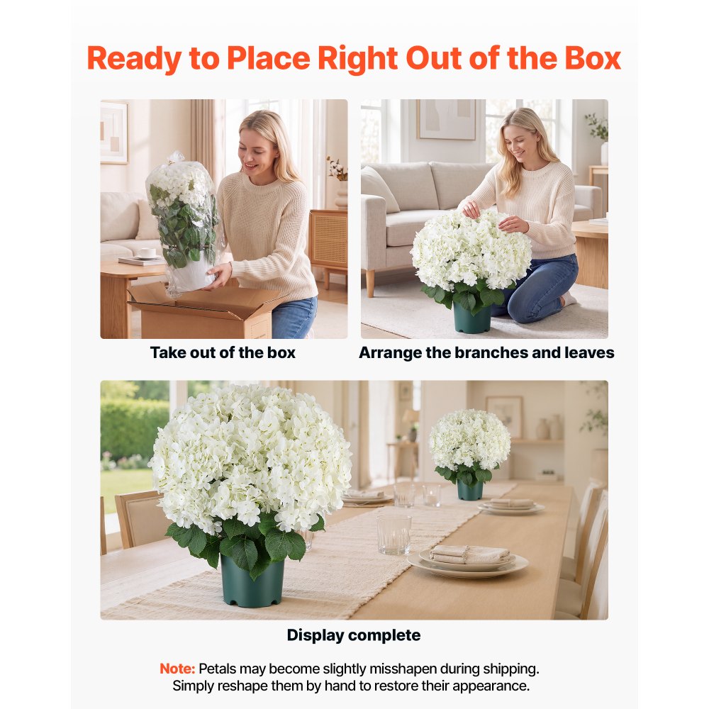 VEVOR Artificial Potted Hydrangeas 20 in 2-Pack Fake Flower Plants White, for Porch, Patio, Entryway, & Home Decor, Indoor & Outdoor Use, Silk and PE Blooms in Pots, Ready to Display Faux Plants