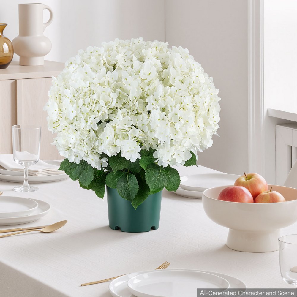 VEVOR Artificial Potted Hydrangeas 20 in 2-Pack Fake Flower Plants White, for Porch, Patio, Entryway, & Home Decor, Indoor & Outdoor Use, Silk and PE Blooms in Pots, Ready to Display Faux Plants