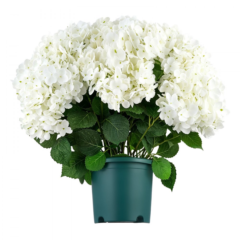 VEVOR Artificial Potted Hydrangeas 20 in 2-Pack Fake Flower Plants White, for Porch, Patio, Entryway, & Home Decor, Indoor & Outdoor Use, Silk and PE Blooms in Pots, Ready to Display Faux Plants