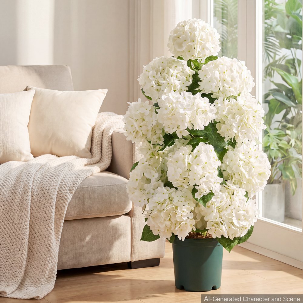 VEVOR Artificial Potted Hydrangeas 30 in 2-Pack Fake Flower Plants White, for Porch, Patio, Entryway, & Home Decor, Indoor & Outdoor Use, Silk and PE Blooms in Pots, Ready to Display Faux Plants