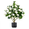 VEVOR Artificial Potted Camellias 34 in 2-Pack Fake Flower Plants White, for Porch, Patio, Entryway, & Home Decor, Indoor & Outdoor Use, Silk and PE Blooms in Pots, Ready to Display Faux Plants